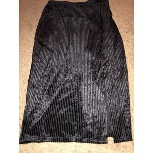 New K/Lab Black Mid Calf Stretch Pull On Velvet Ribbed Skirt Sz Small Womens